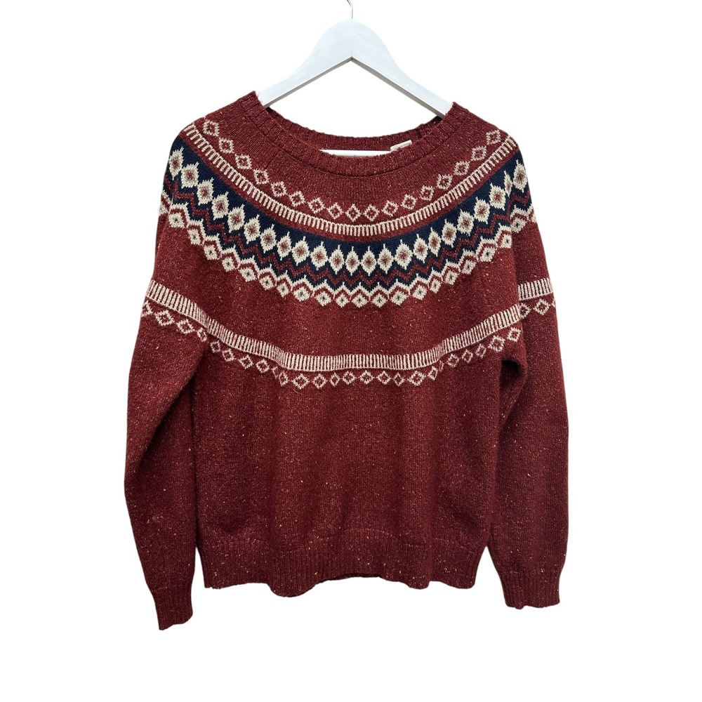 Weatherproof Vintage Womens Burgundy Fair Isle Knit Sweater Large Crew Neck